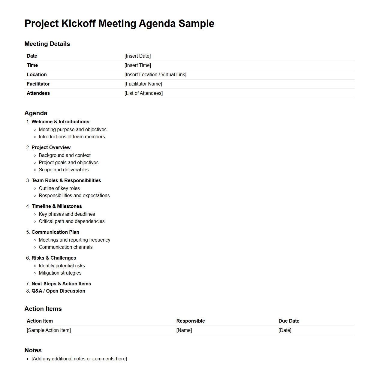 Project Kickoff Meeting Agenda Sample
