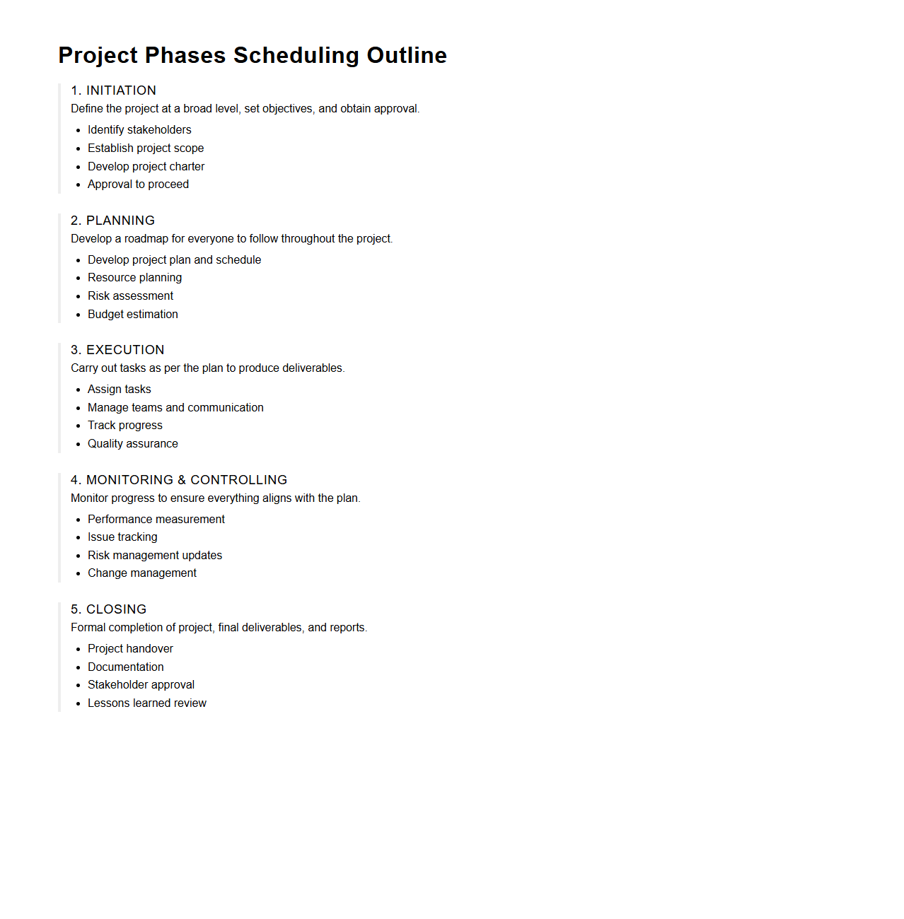 Project Phases Scheduling Outline