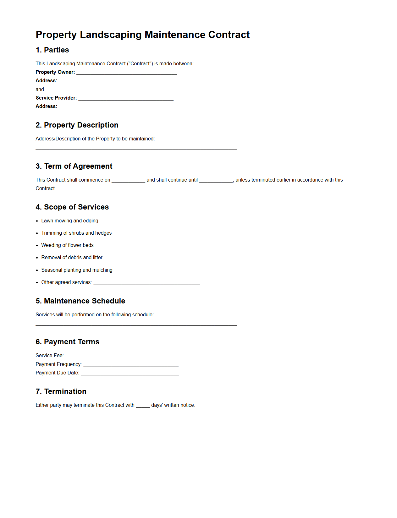 Property Landscaping Maintenance Contract Template
