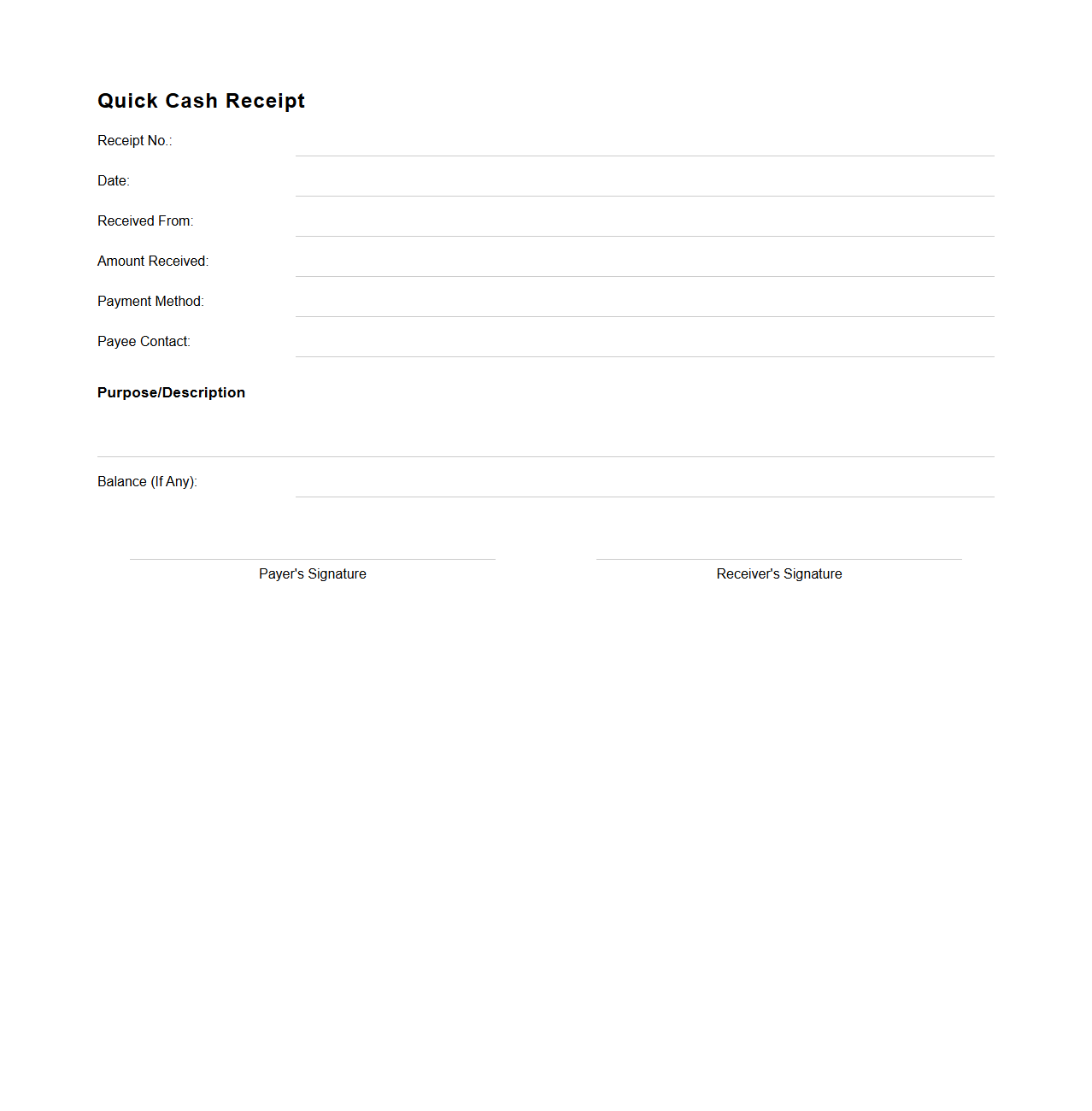 Quick Cash Receipt Format for Direct Payment Situations