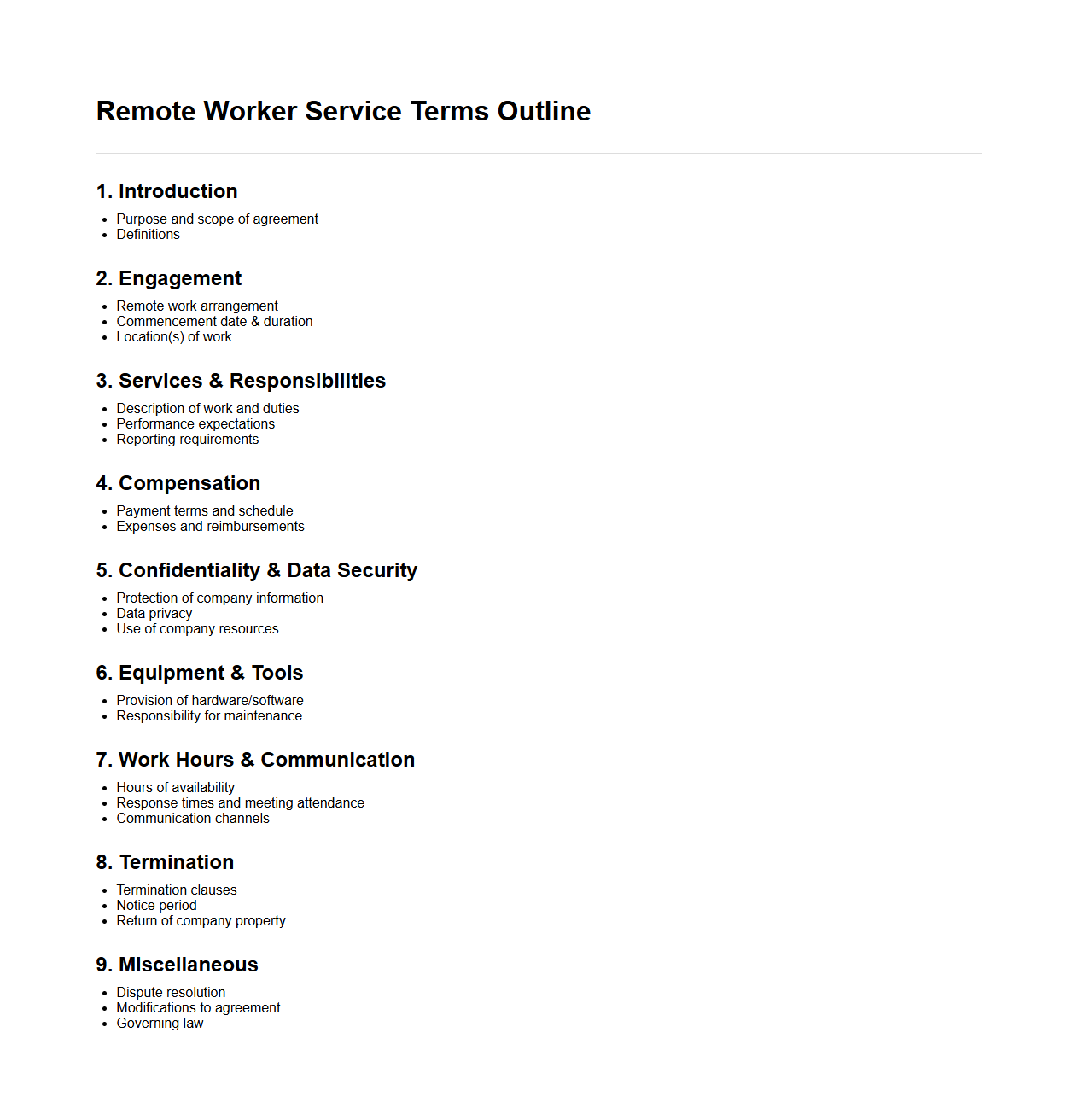 Remote Worker Service Terms Outline