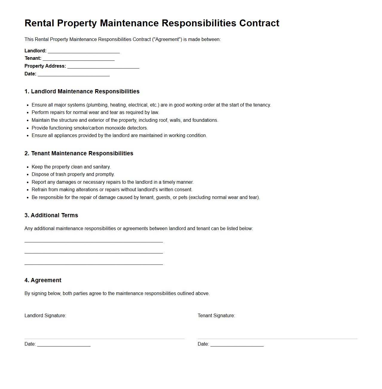 Rental Property Maintenance Responsibilities Contract