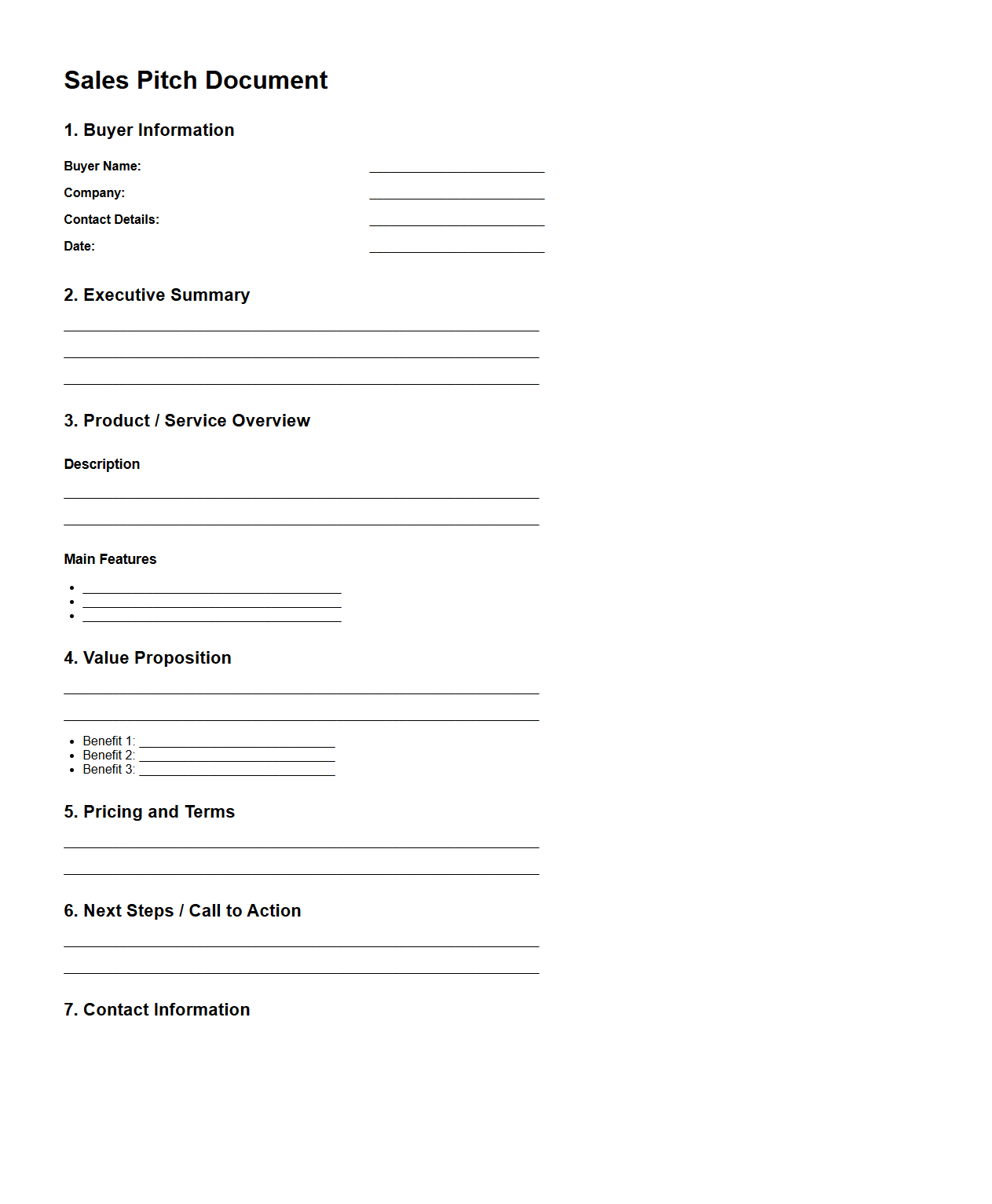 Sales Pitch Document Format for Buyers
