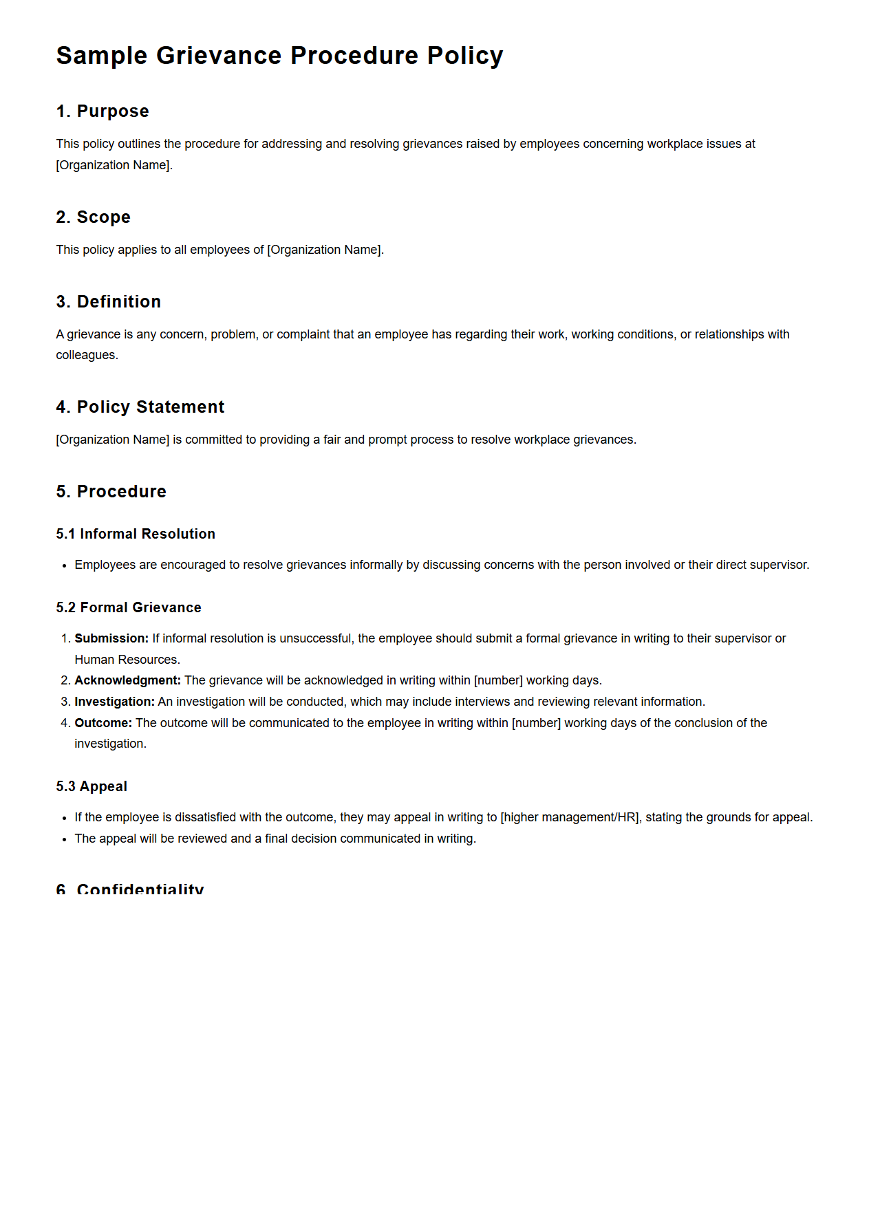 Sample Grievance Procedure Policy Format