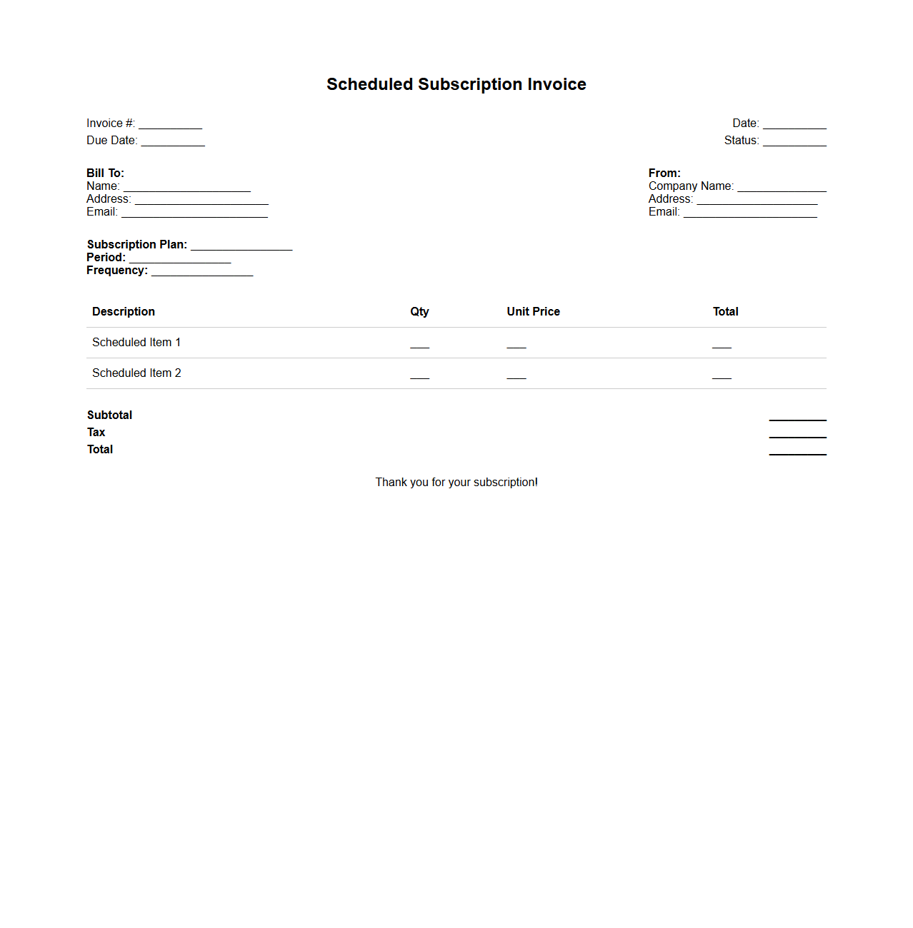 Scheduled Subscription Invoice Sample