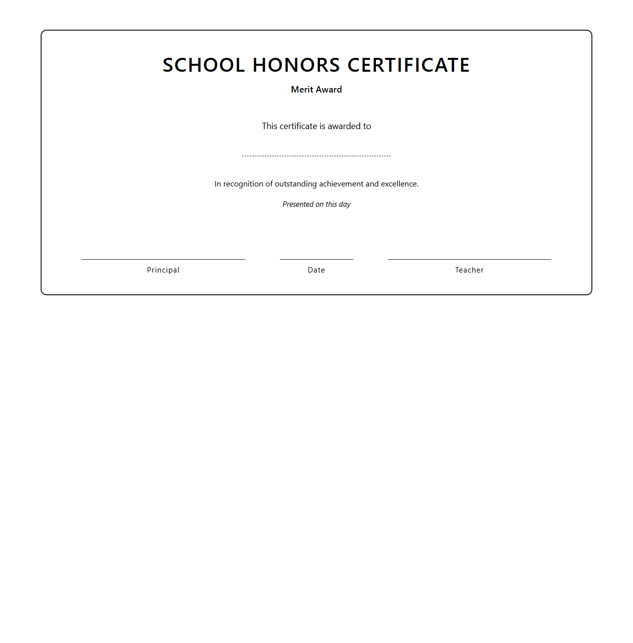 School Honors Blank Merit Certificate Design