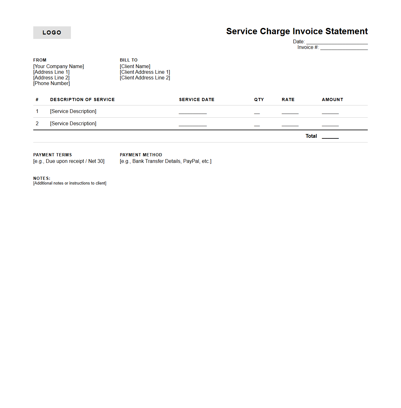 Service Charge Invoice Statement Template