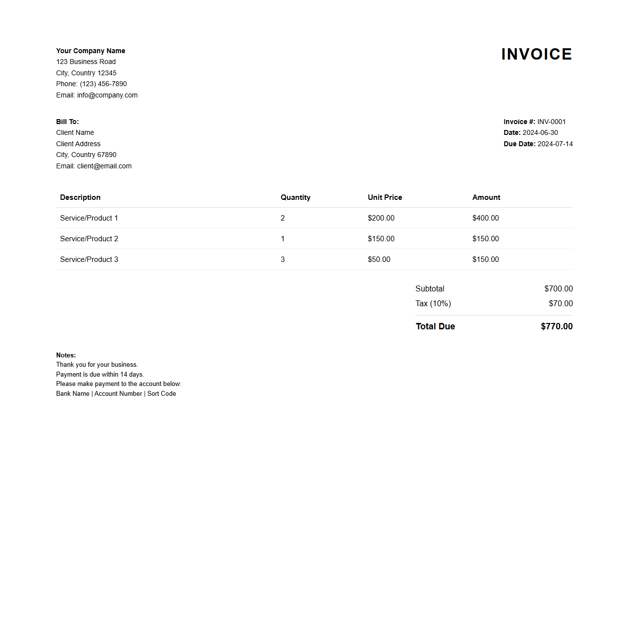Simple Billing Template for Small Business