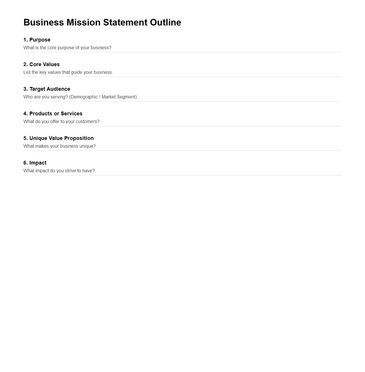 Simple Business Mission Statement Outline