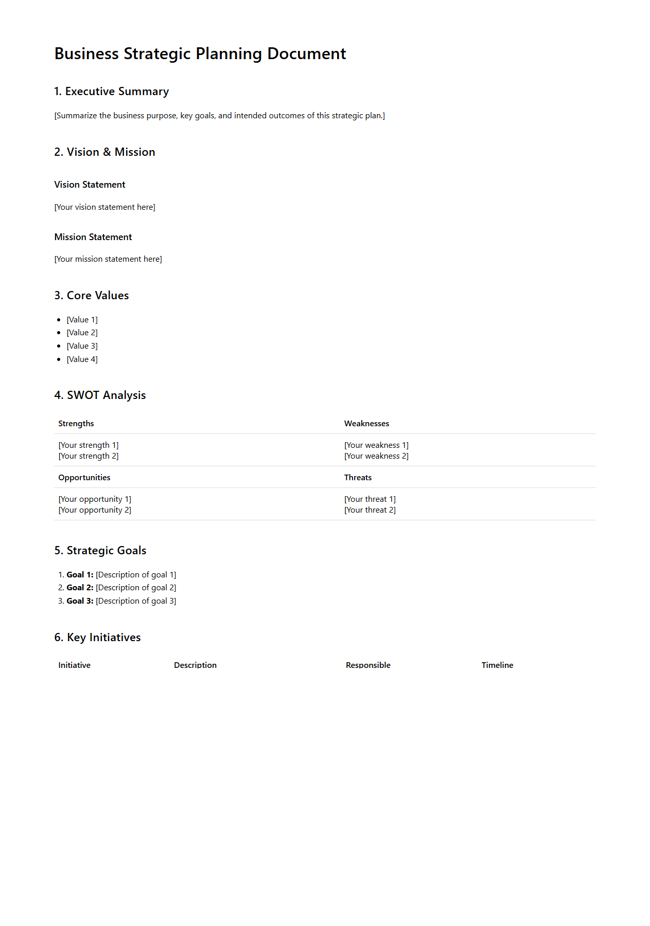 Simple Business Strategic Planning Document