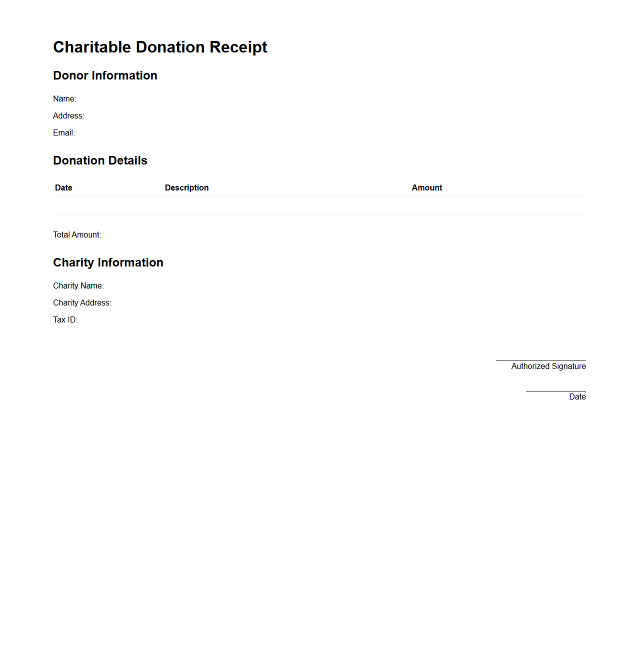 Simple Charitable Donation Receipt Layout