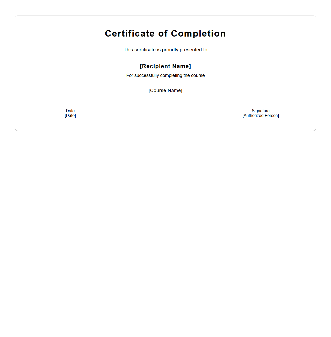 Simple Course Completion Certificate Format