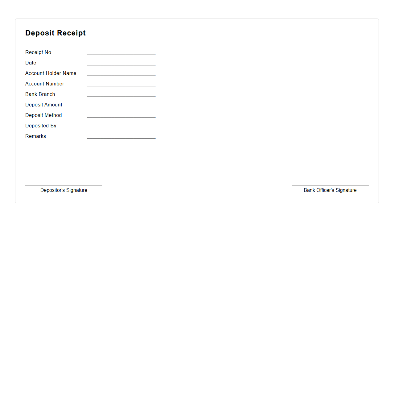 Simple Deposit Receipt Template for Bank Transactions