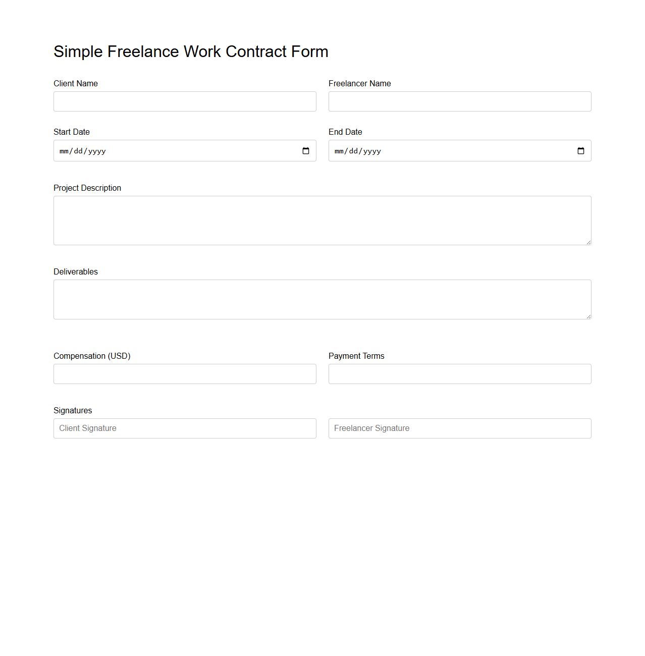 Simple Freelance Work Contract Form