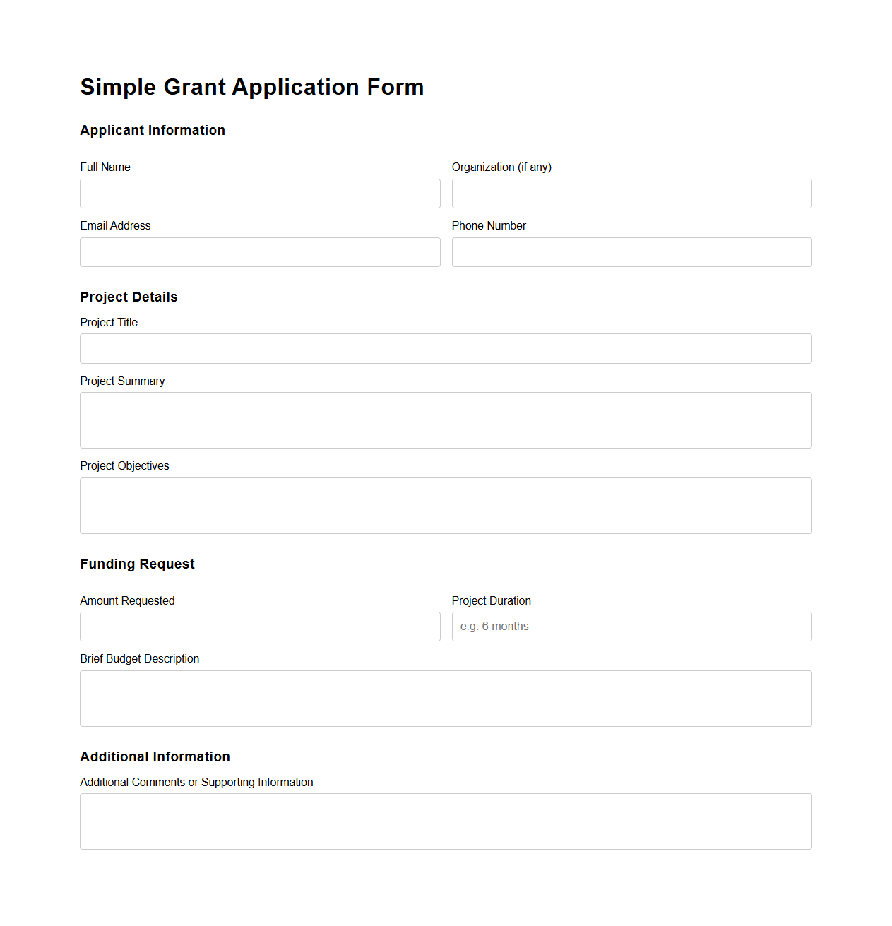 Simple Grant Application Document