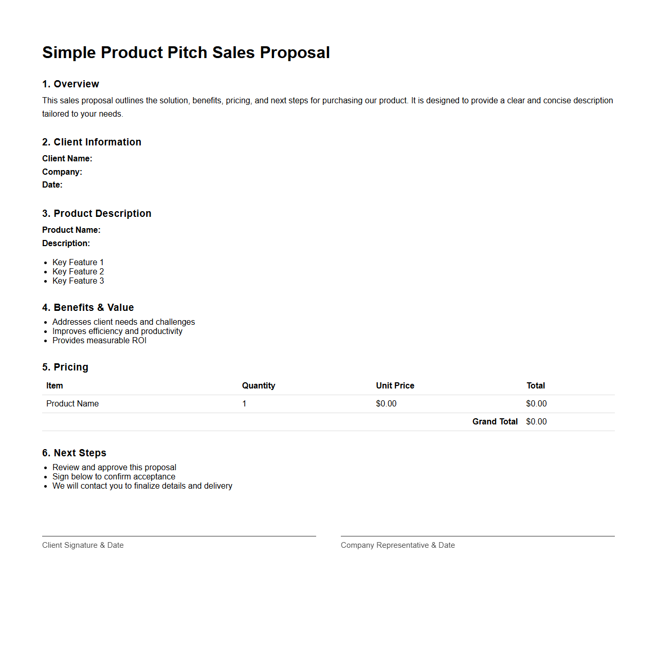 Simple Product Pitch Sales Proposal Format