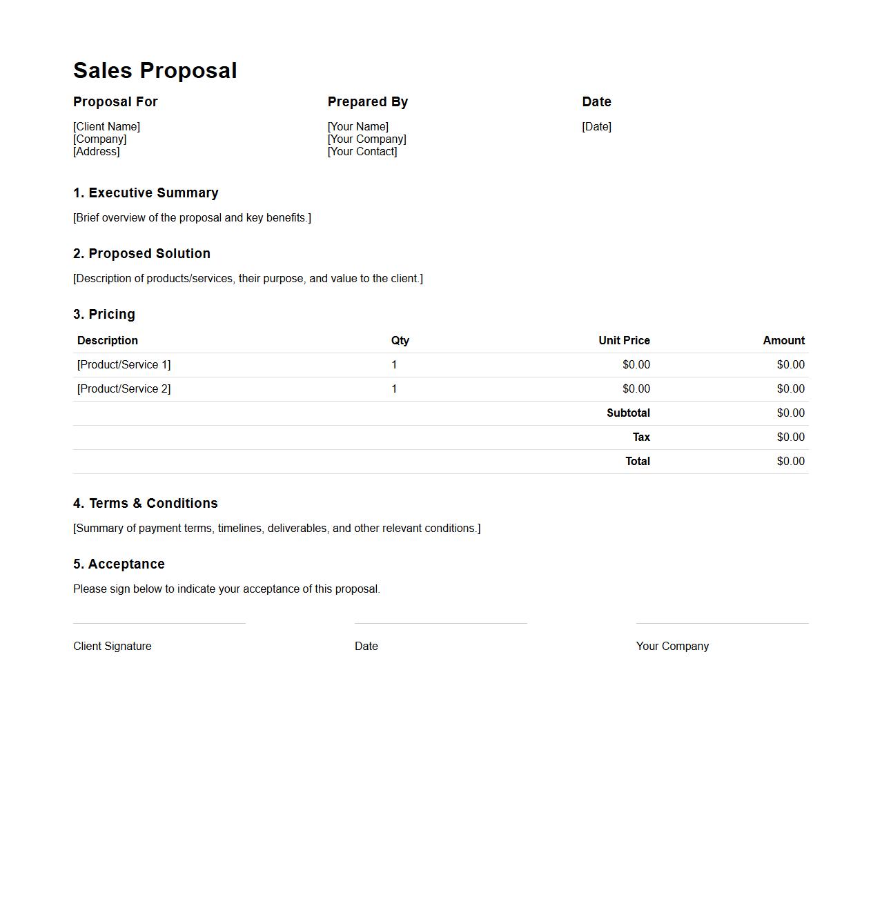 Simple Sales Proposal Document Template