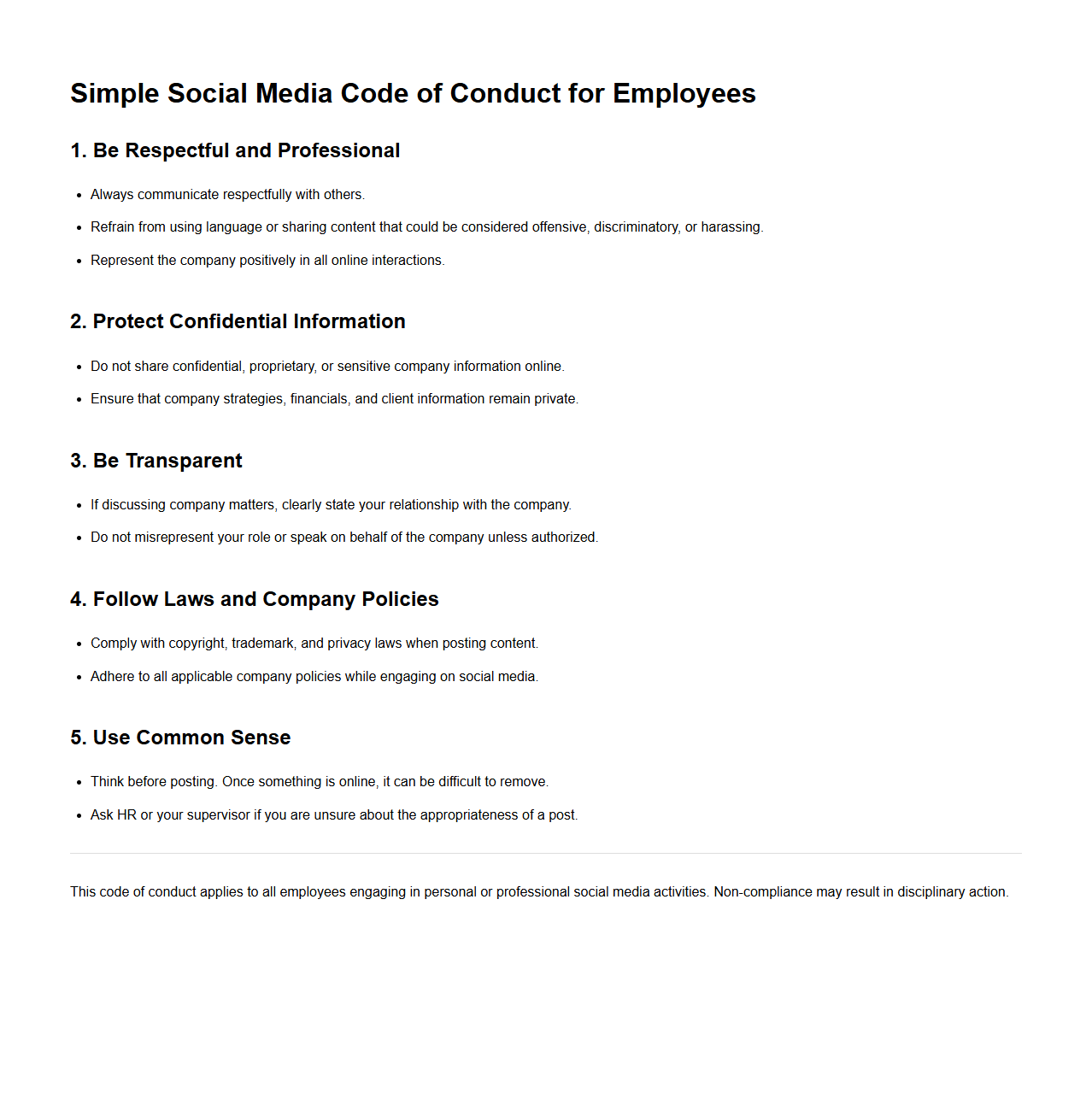 Simple Social Media Code of Conduct for Employees