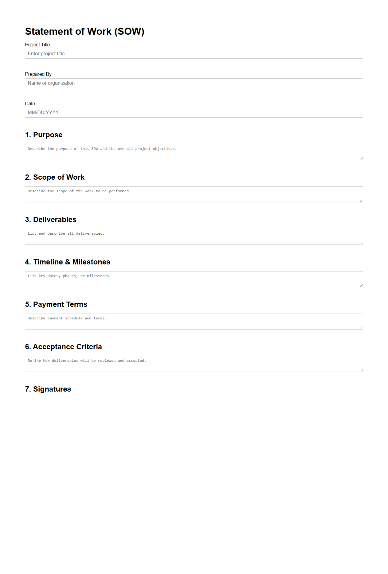 Simple Statement of Work Template