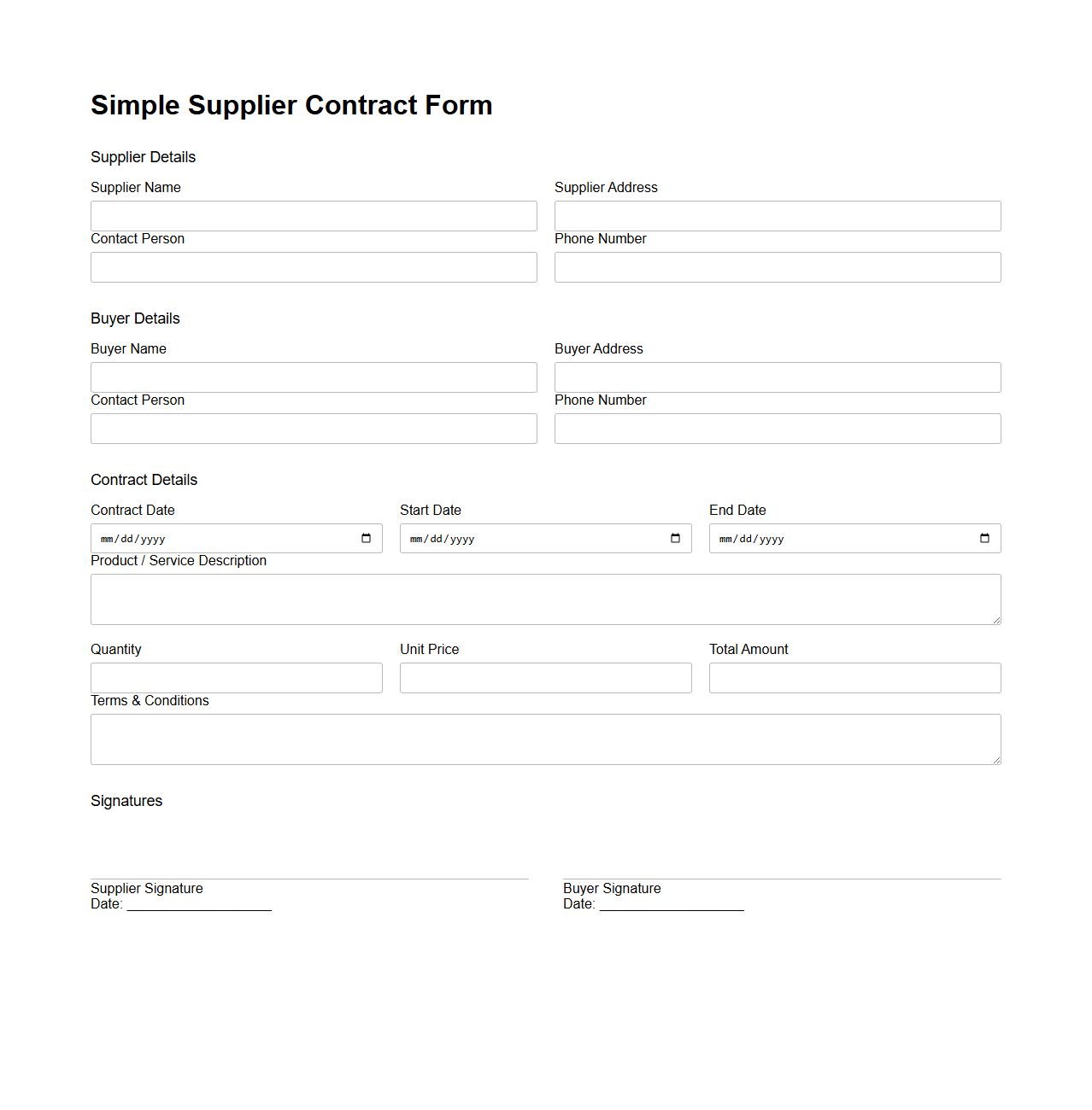 Simple Supplier Contract Form
