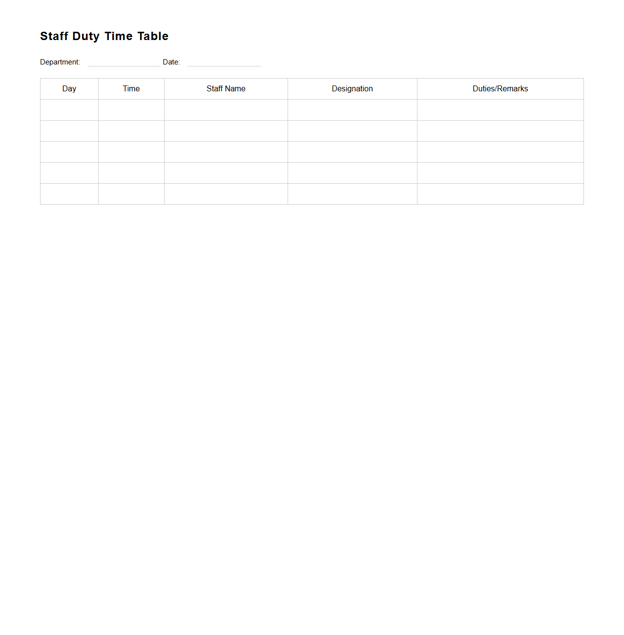 Staff Duty Time Table Template