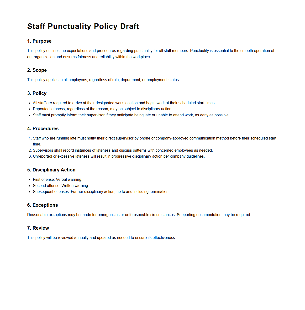 Staff Punctuality Policy Draft