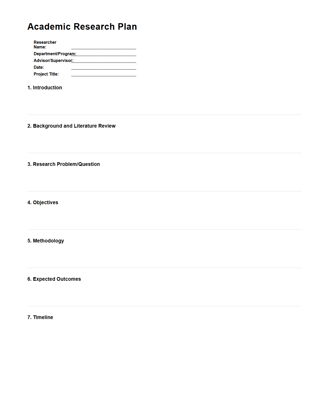 Standard Academic Research Plan Template