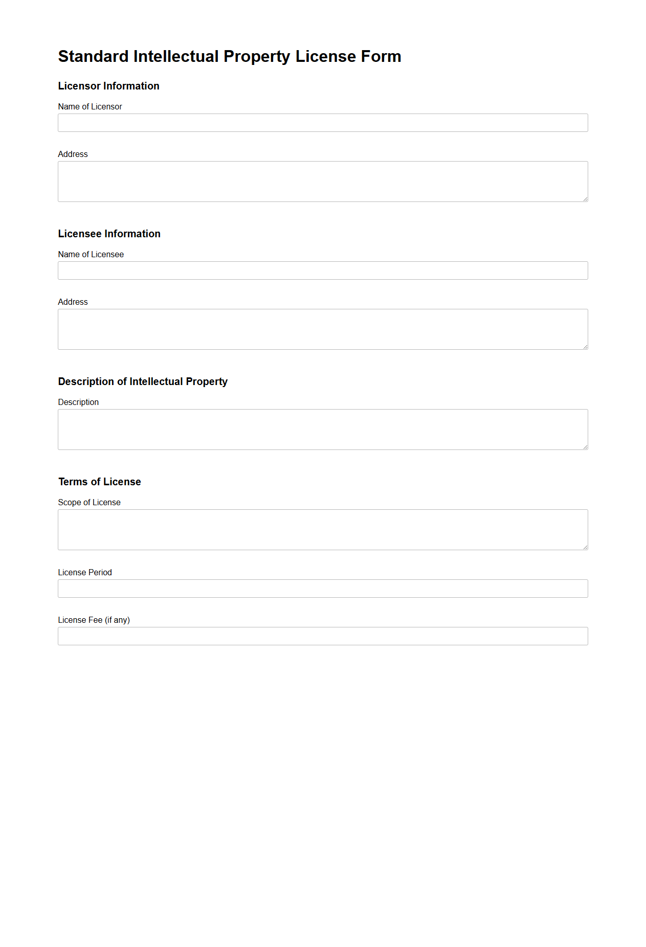 Standard Intellectual Property License Form