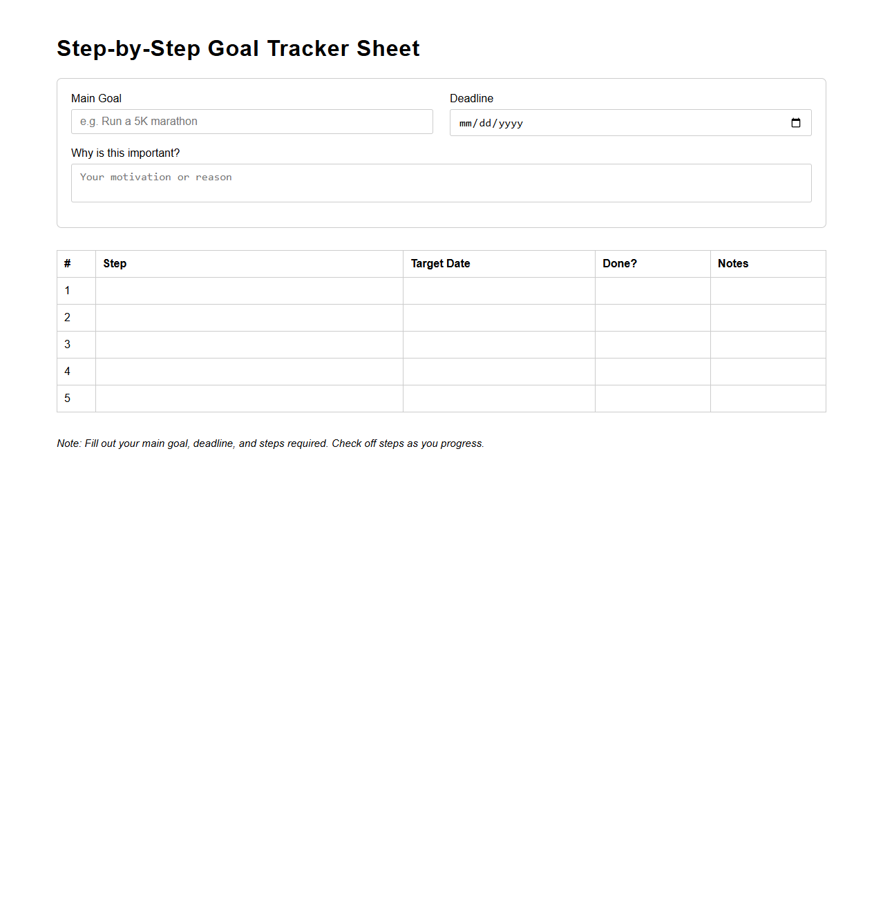 Step-by-Step Goal Tracker Sheet