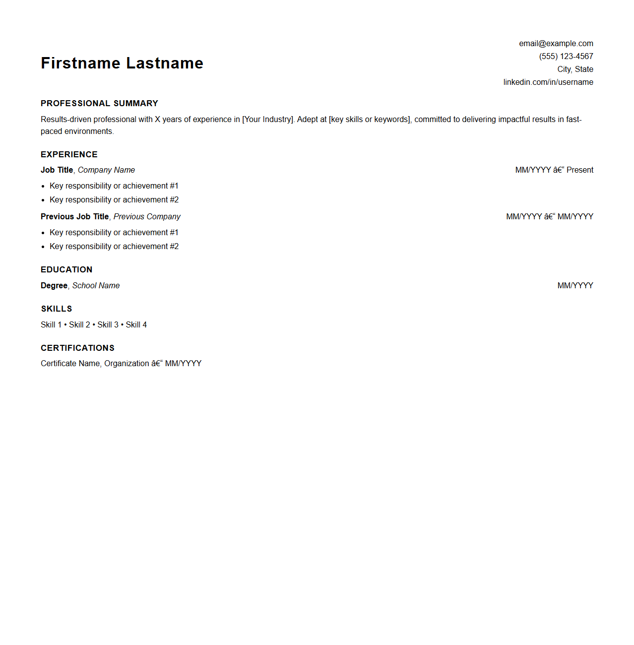 Streamlined One-Sheet Resume Design for Rapid Submission