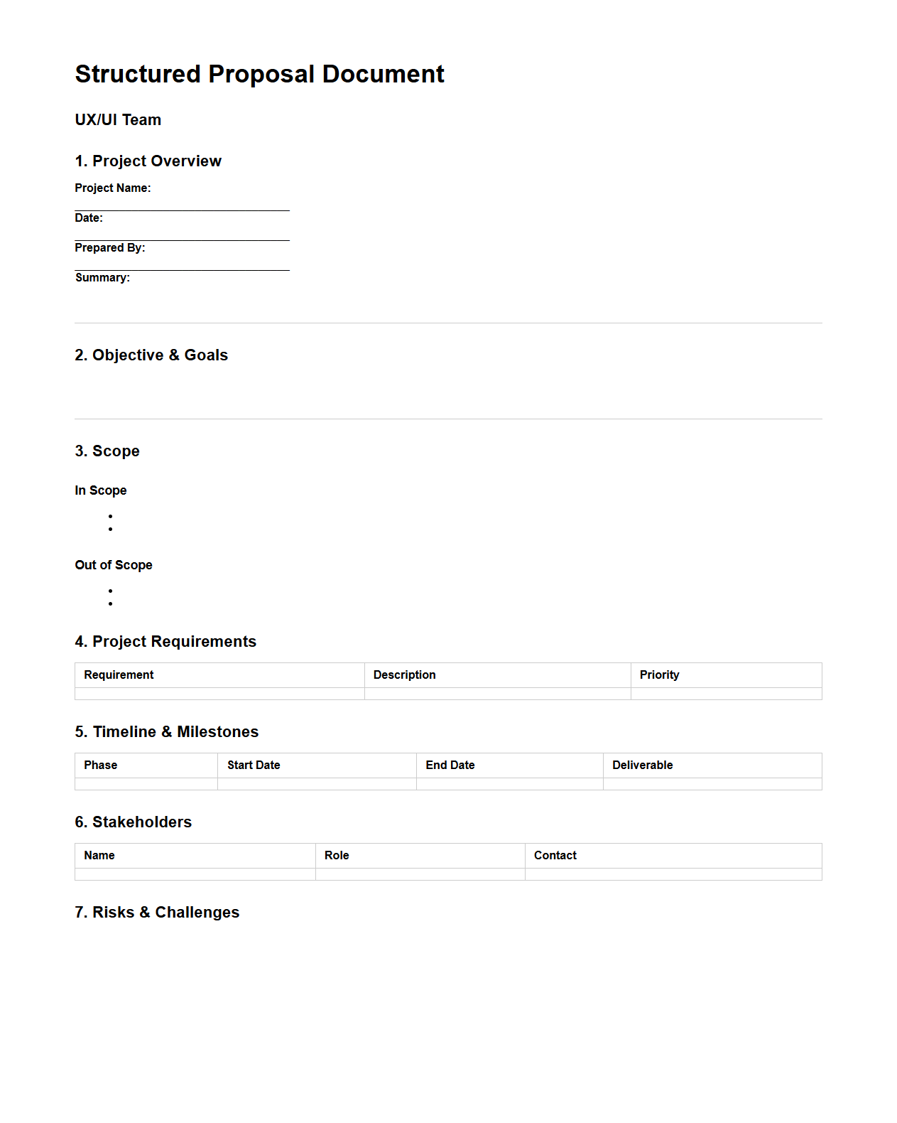 Structured Proposal Document for UX/UI Teams