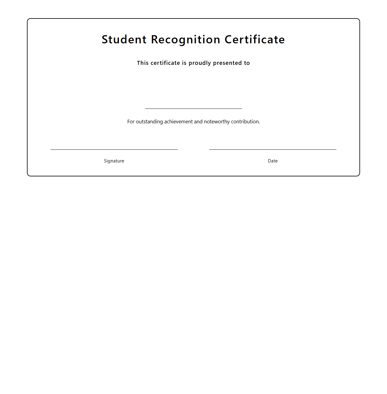 Student Recognition Certificate Template