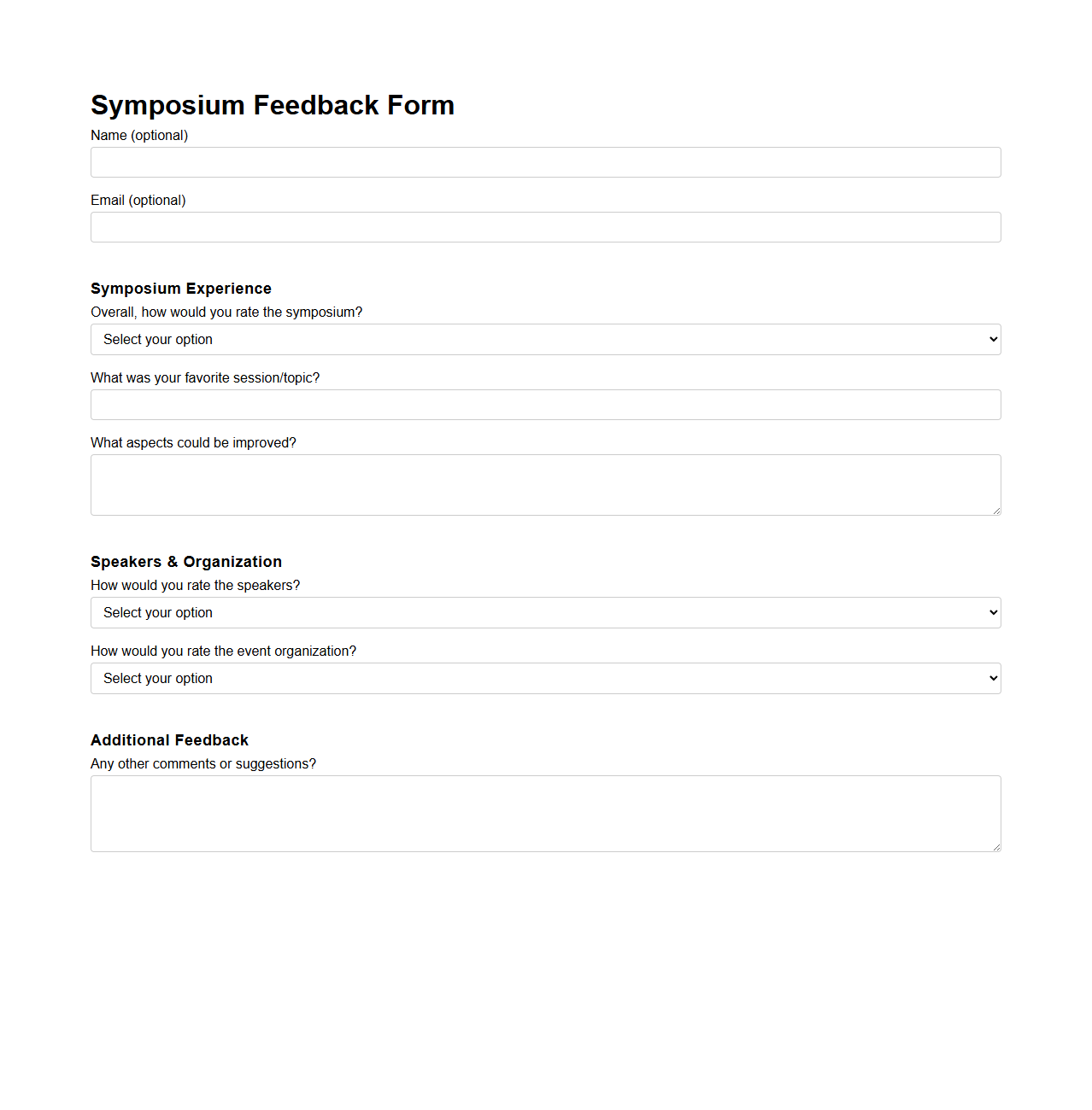 Symposium Feedback Form Template