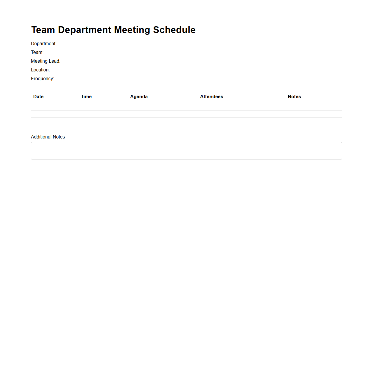 Team Department Meeting Schedule Template