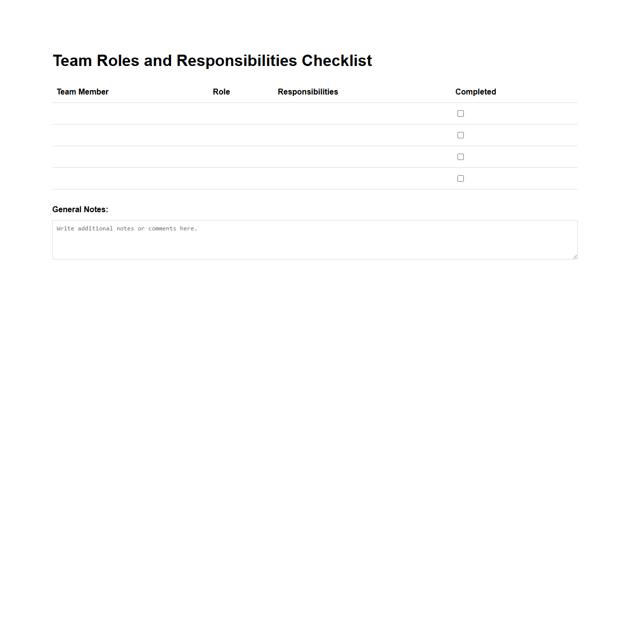 Team Roles and Responsibilities Checklist