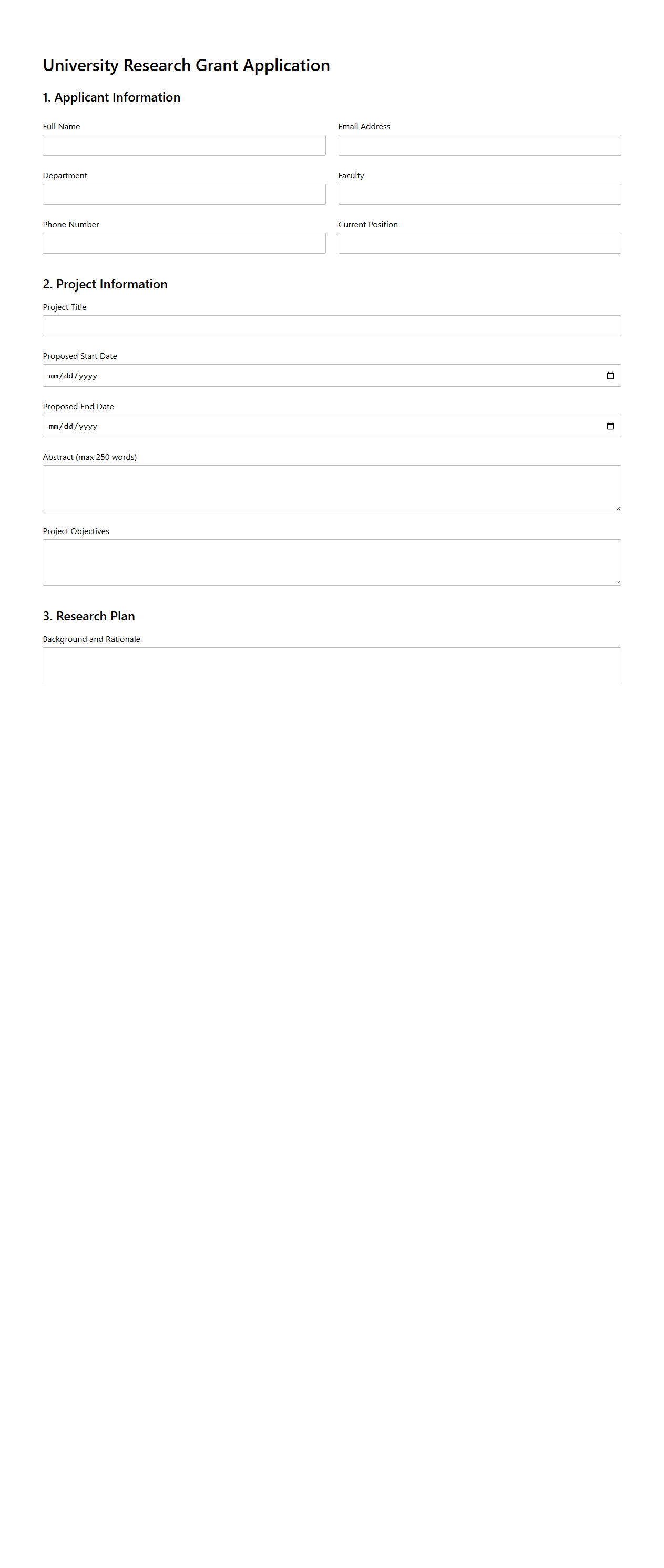 University Research Grant Application Template