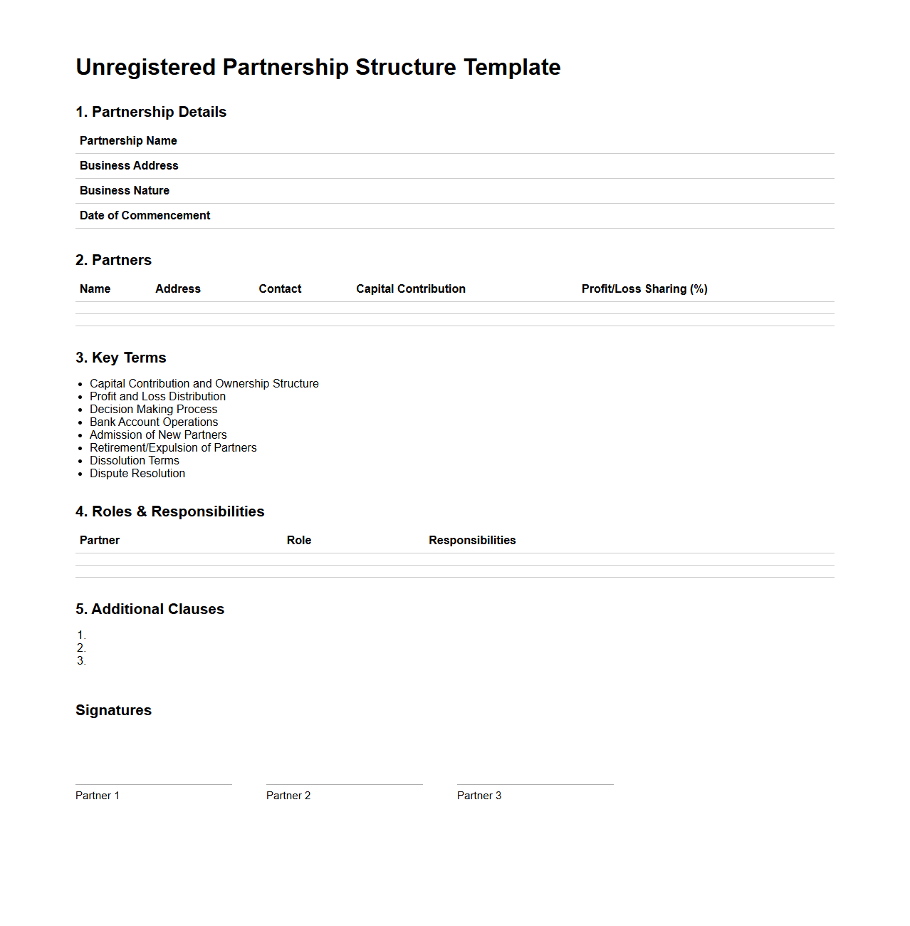 Unregistered Partnership Structure Template