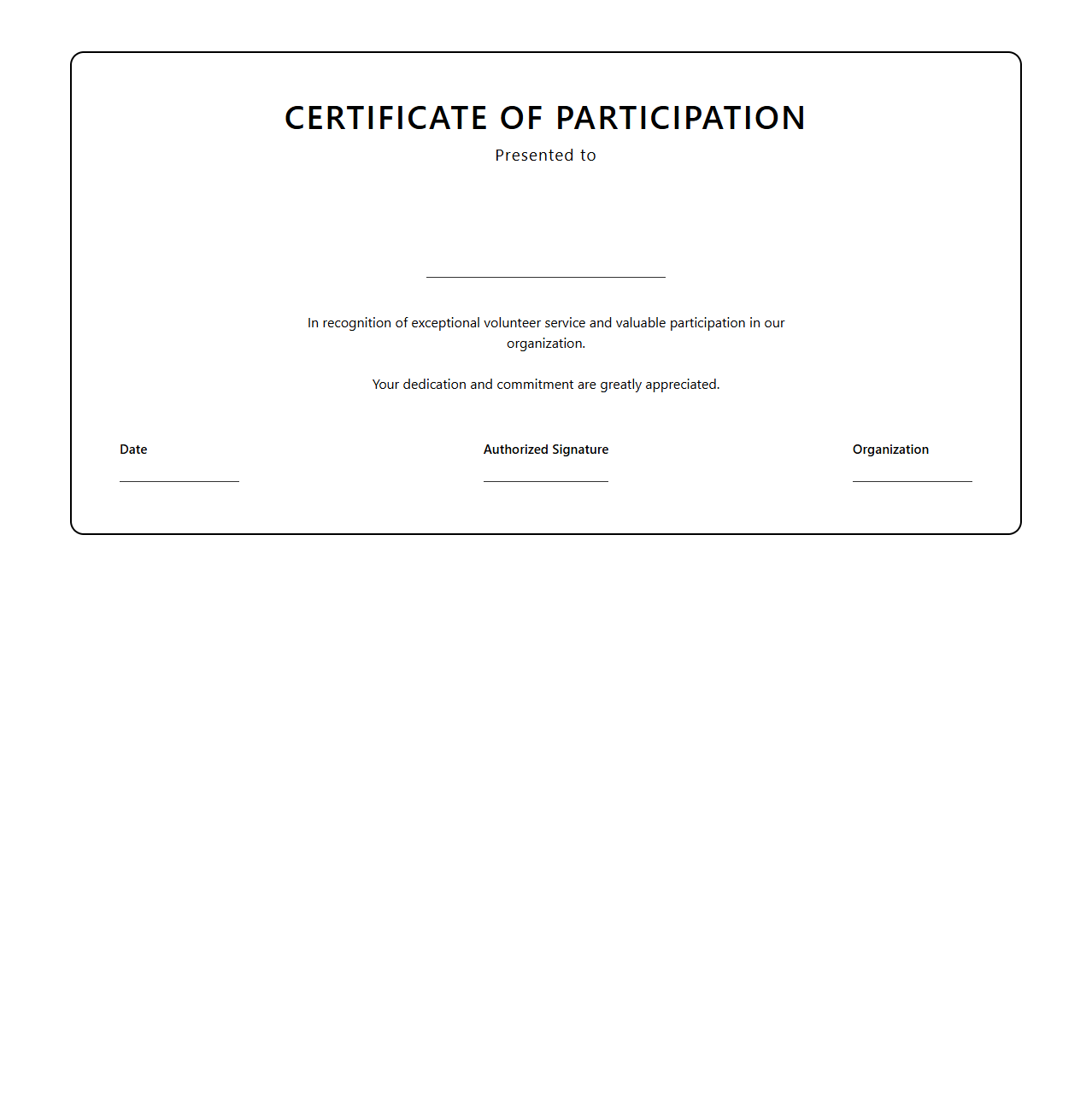 Volunteer Participation Certificate Design