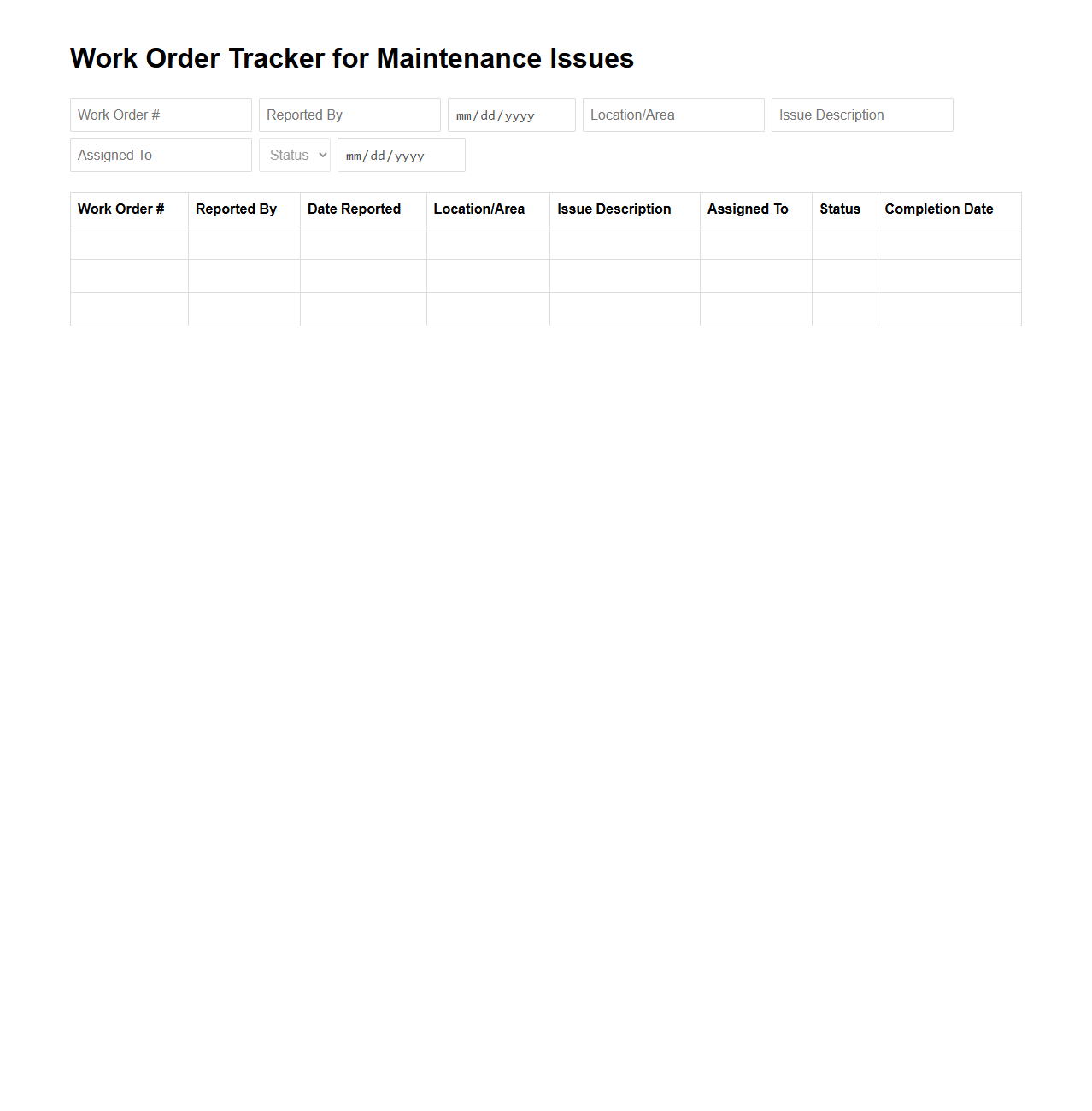 Work Order Tracker for Maintenance Issues