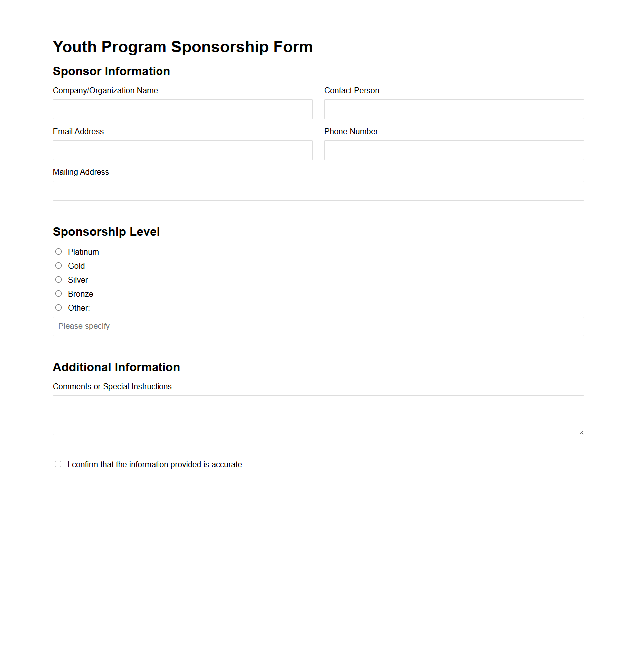 Youth Program Sponsorship Form Template