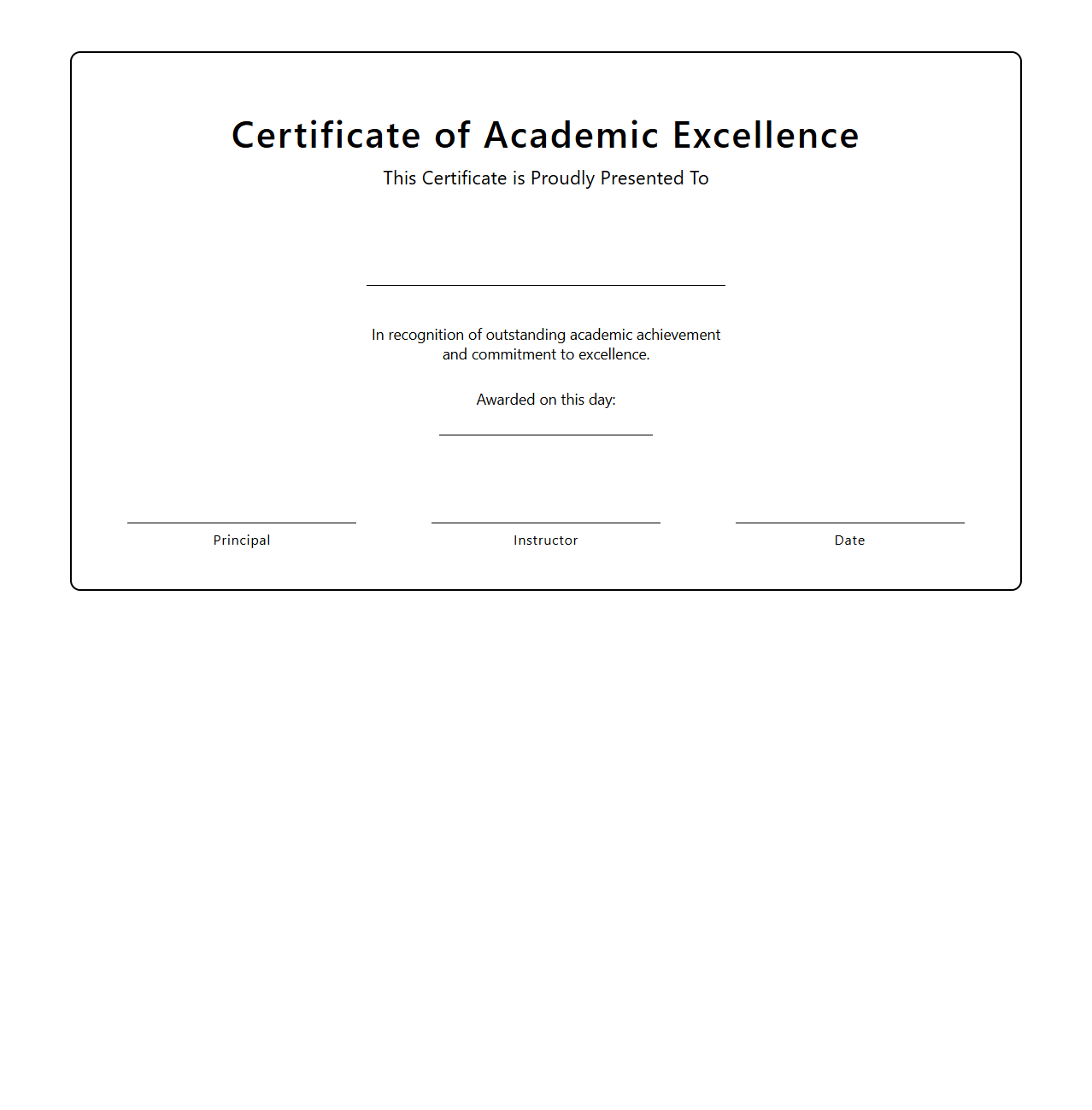 Academic Excellence Blank Certificate Template