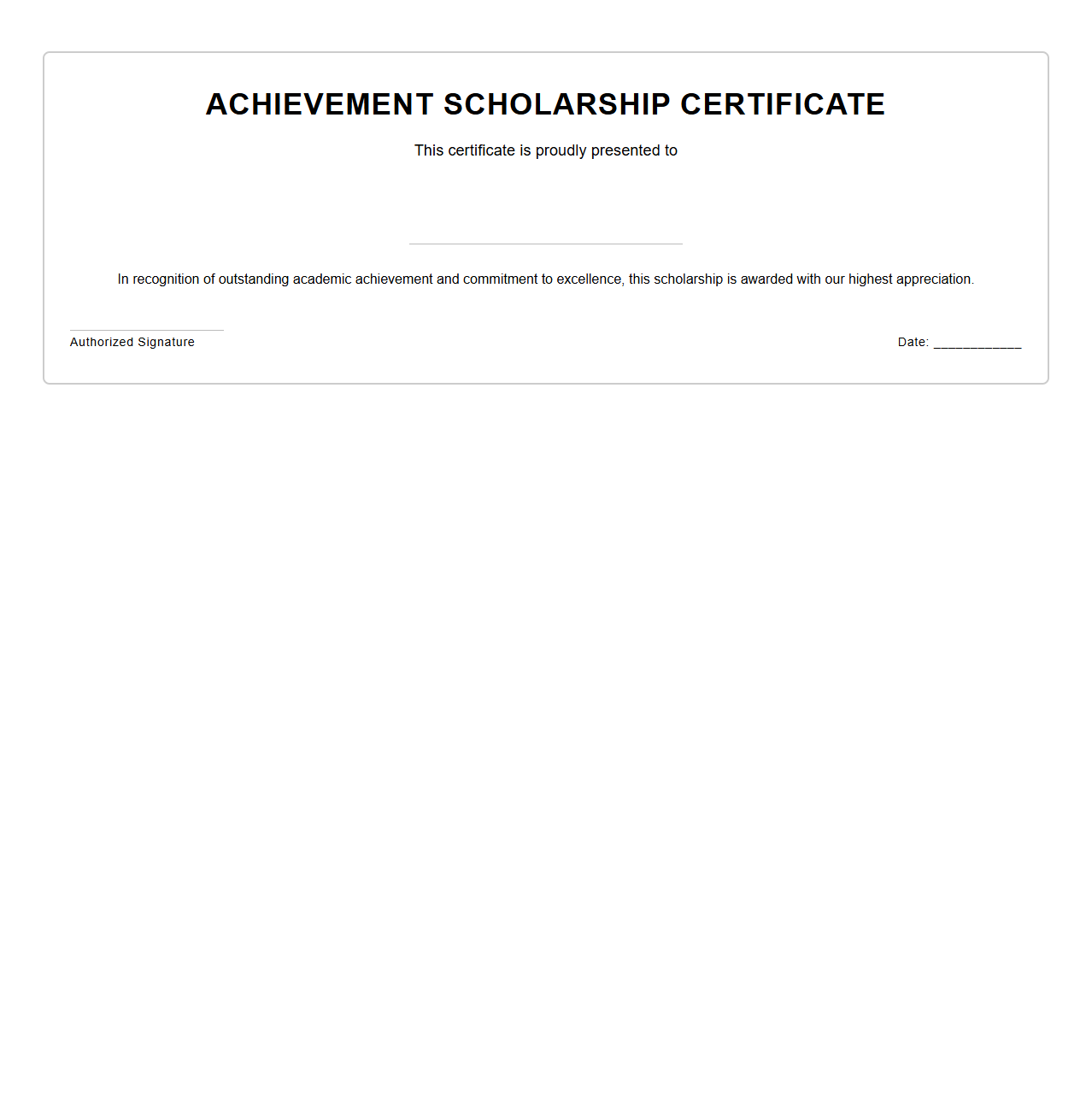 Achievement Scholarship Certificate for Students