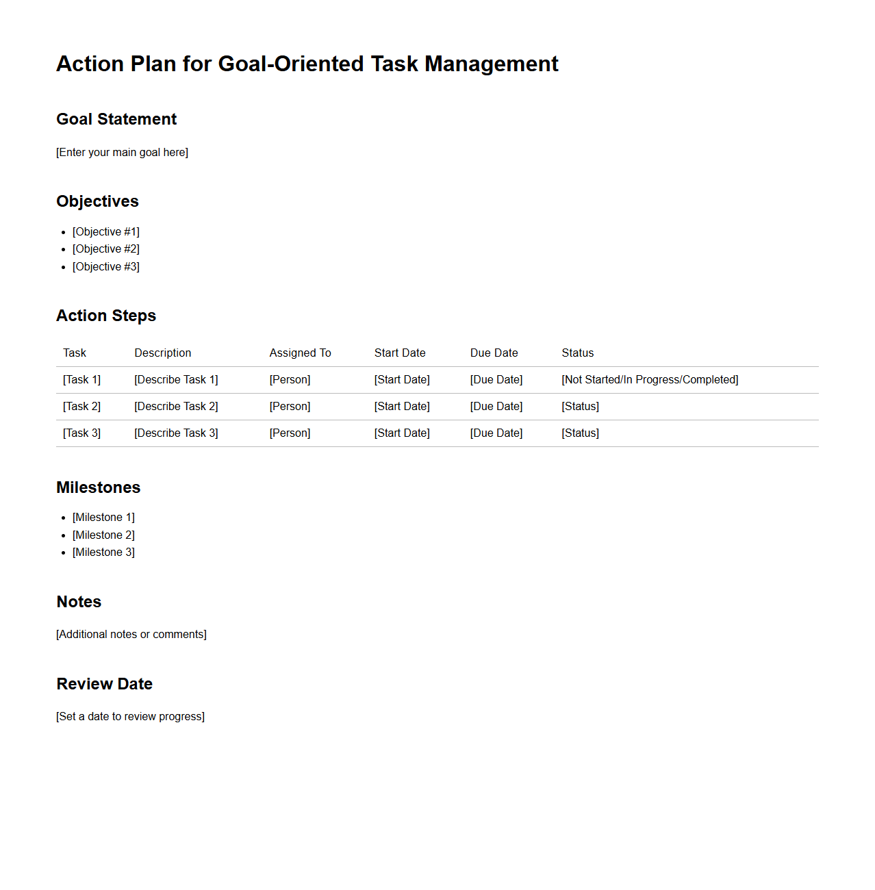 Action Plan for Goal-Oriented Task Management