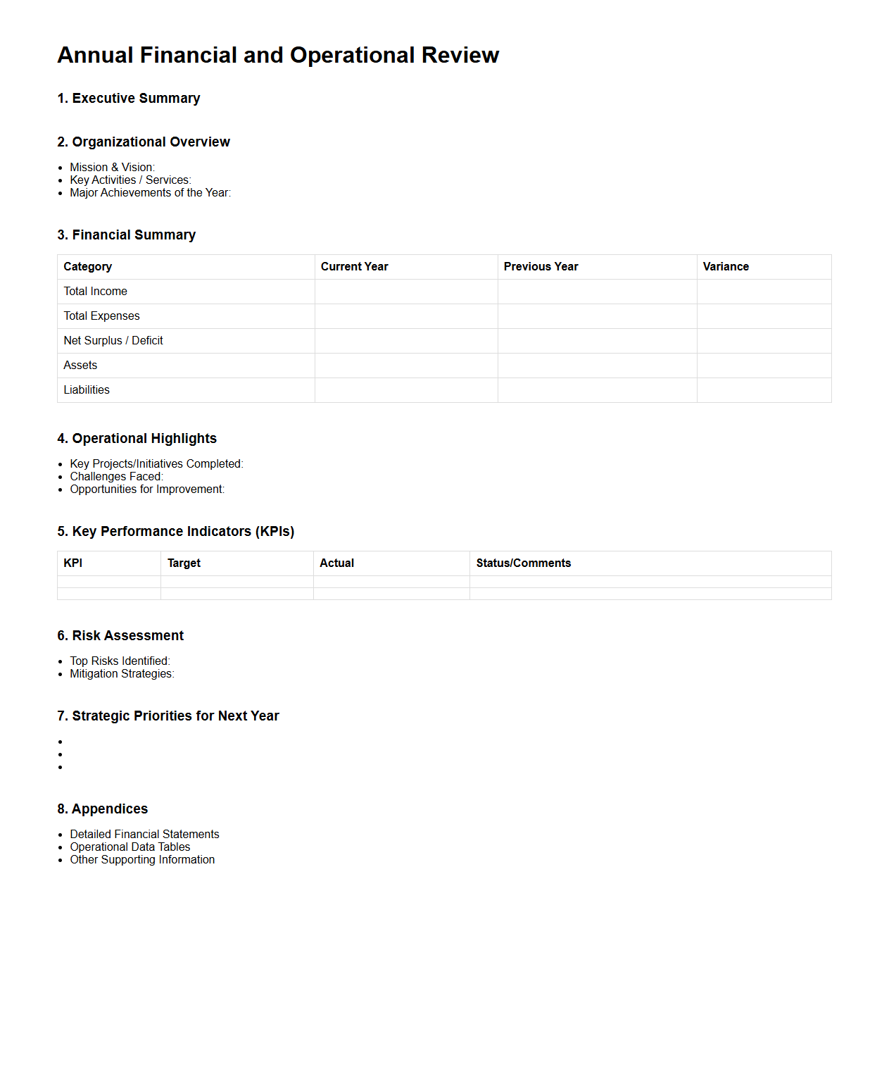 Annual Financial and Operational Review Template
