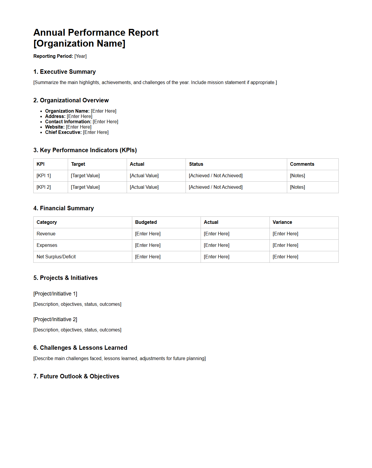 Annual Performance Report Template for Organizations