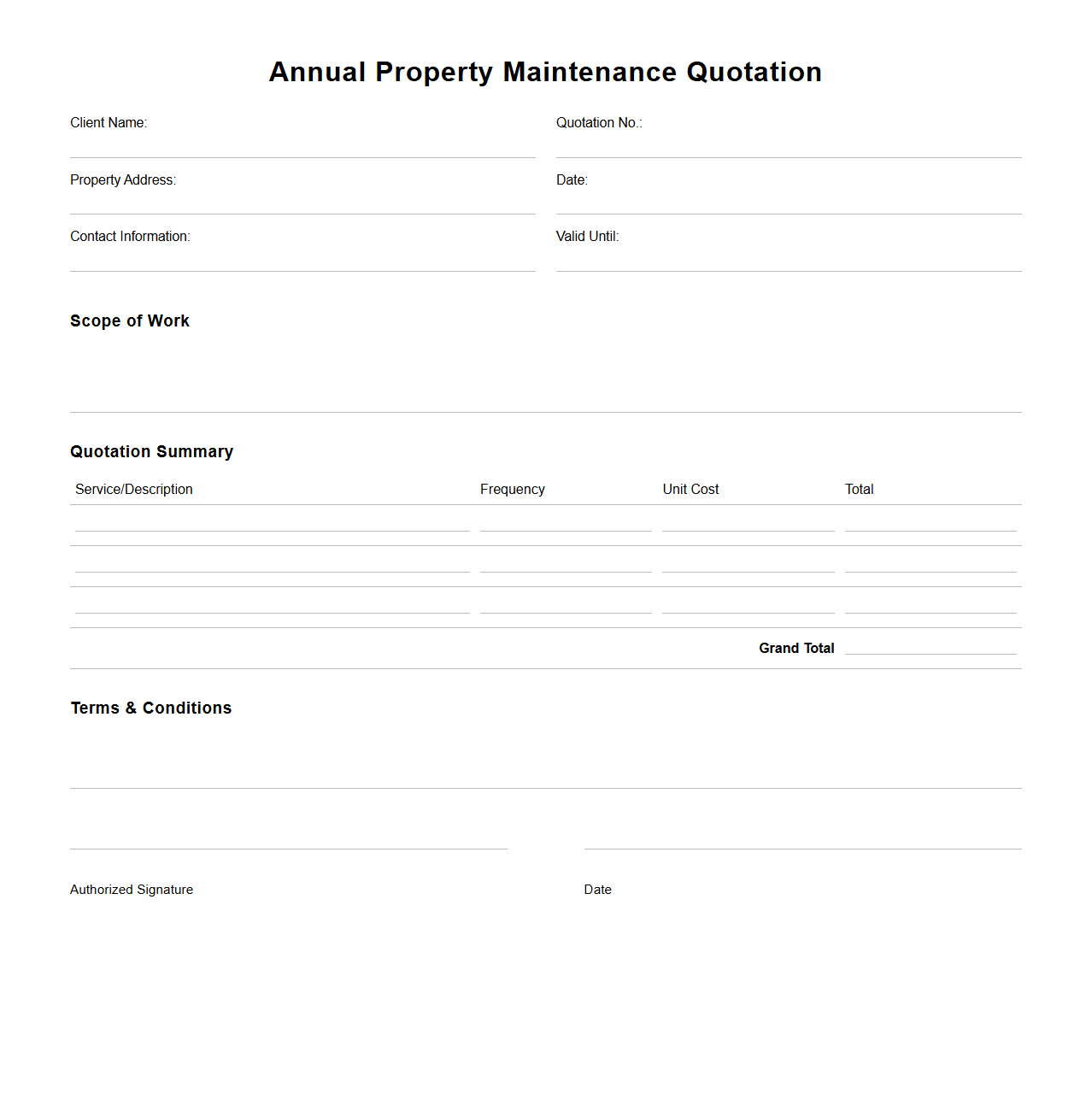Annual Property Maintenance Quotation Page