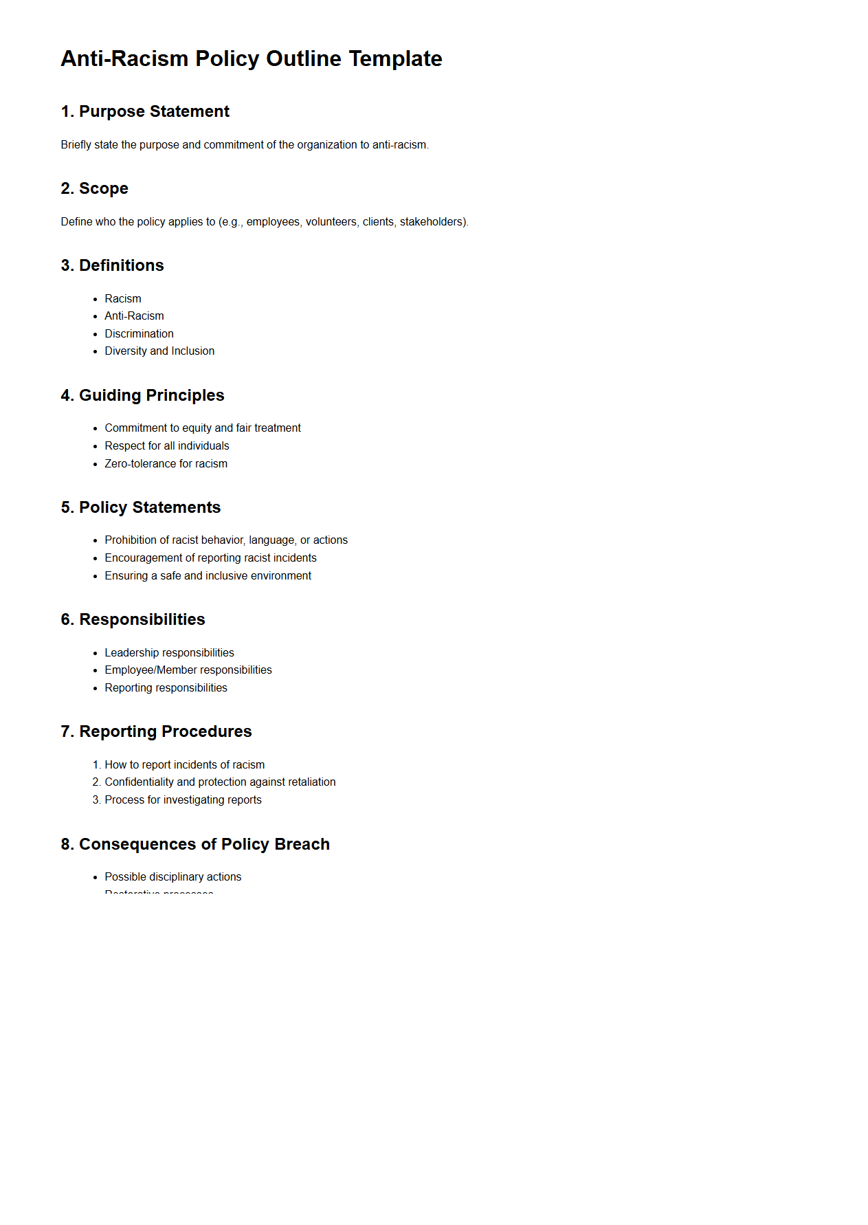 Anti-Racism Policy Outline Template