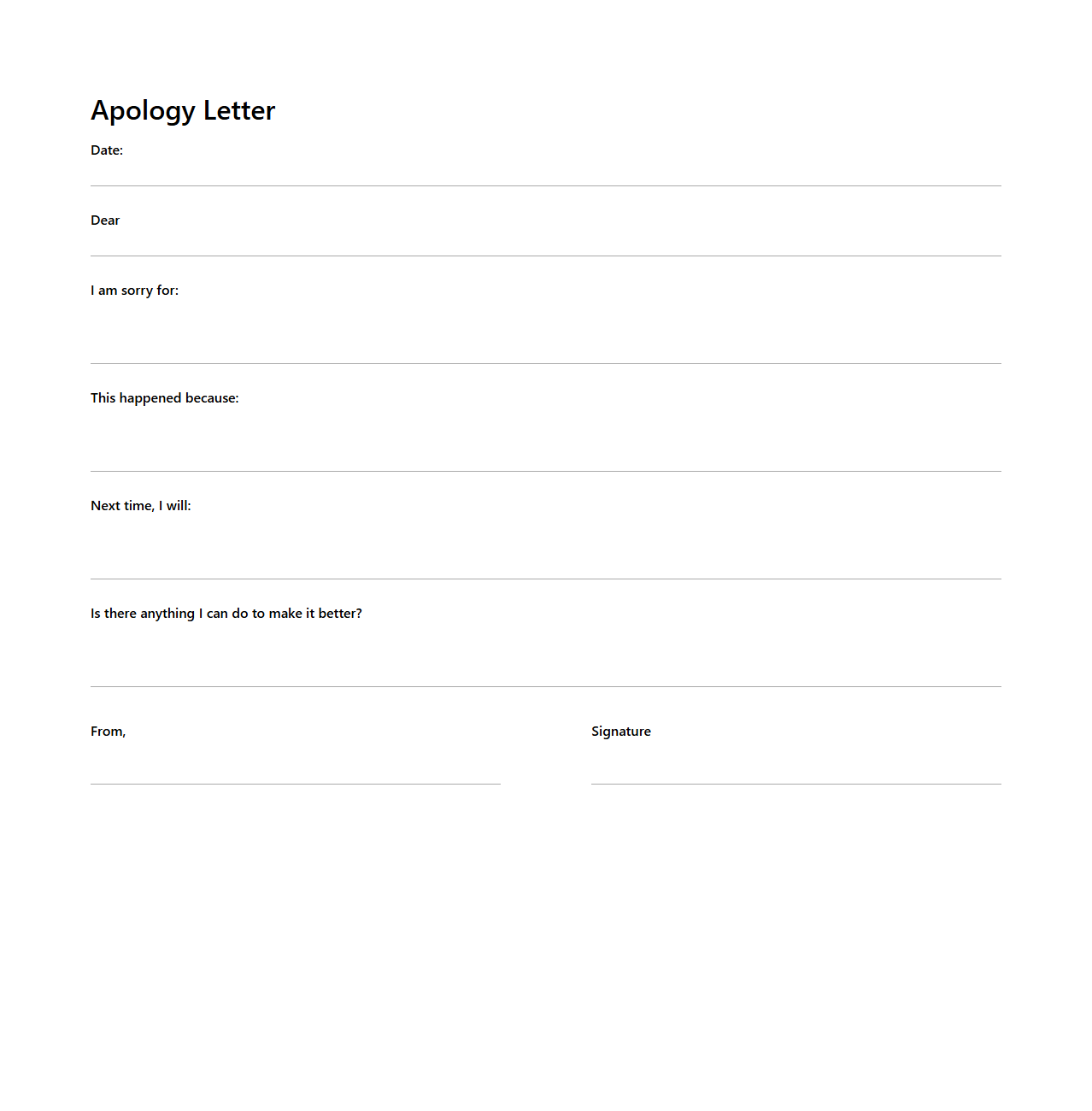 Apology Letter Template for Children