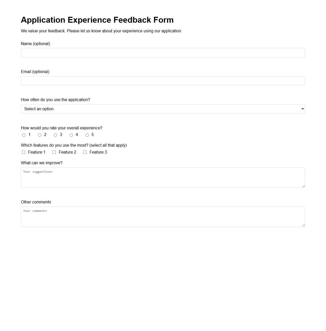 Application Experience Feedback Form Template
