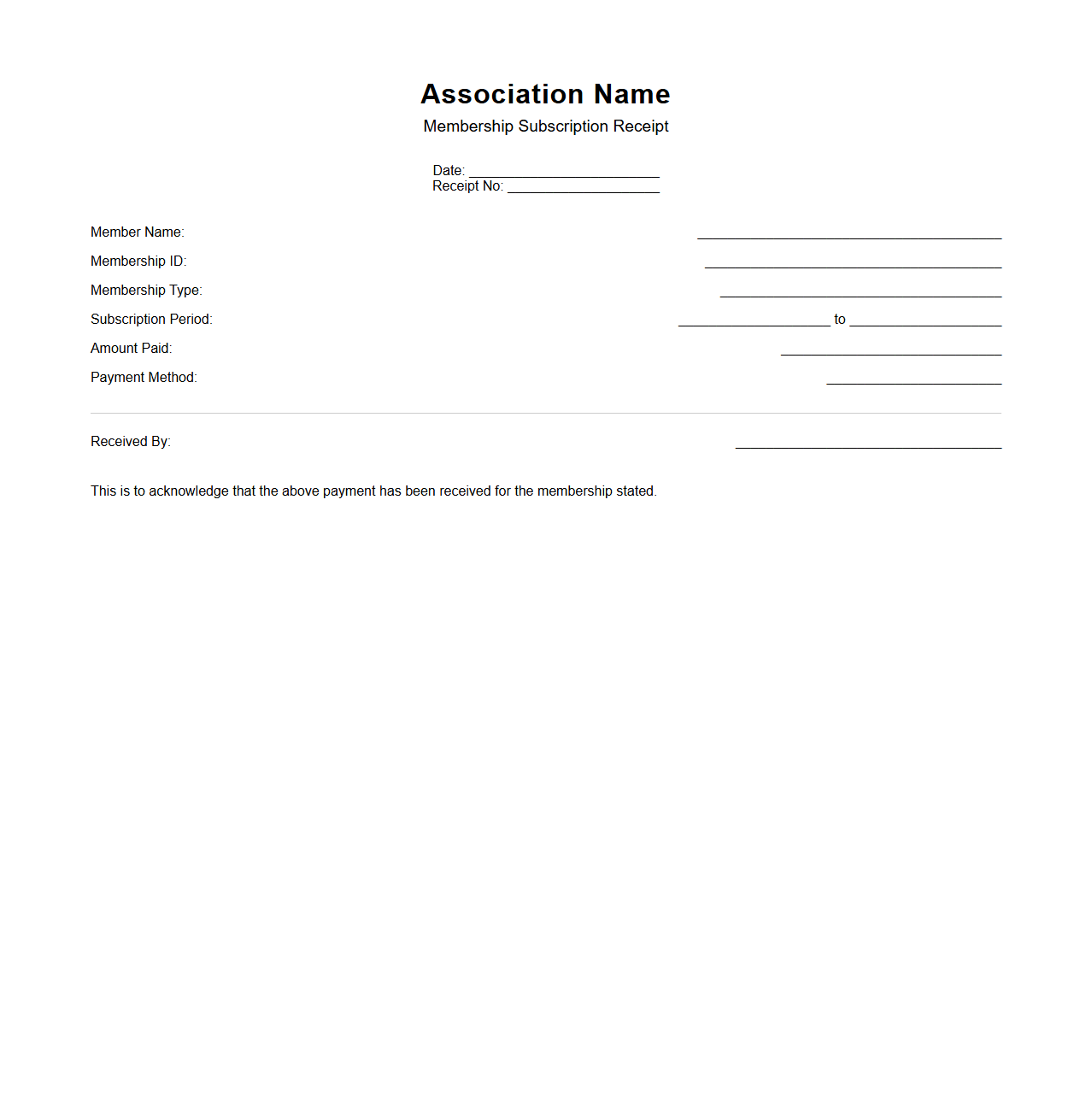 Association Membership Subscription Receipt